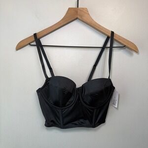 Auden Women's Black Satin Lightly Lined Lingerie Corset Top Adjustable Small NWT